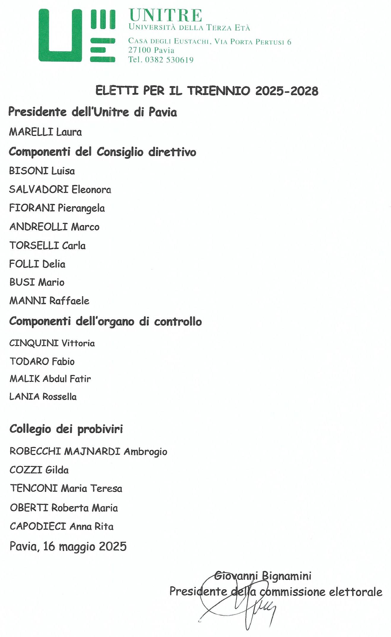 Eletti triennio 2025 2028